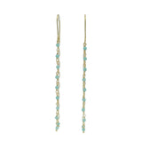 Boucles d'oreilles pendantes dorées moitié chaine et Santa Maria en Amazonite