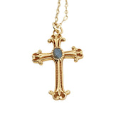 Collier doré croix baroque labradorite 50 cm