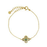 Bracelet doré fleur onyx verte et zircons