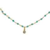 Collier doré rosary onyx verte et zircon en goutte 42 cm