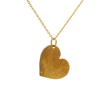 Large hammered gold heart necklace
