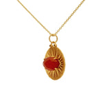 Collier doré médaille rayons de soleil et onyx rouge 42 cm