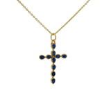 Collier doré croix fine lapis lazuli 42 cm