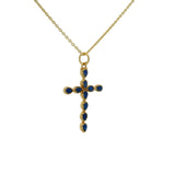 Collier doré croix fine lapis lazuli 42 cm