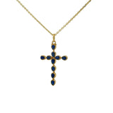 Collier doré croix fine lapis lazuli 42 cm