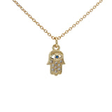 Collier doré main de Fatma avec oeil et zircons 42 cm