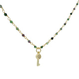 Collier doré rosary rubis zoisite et clé zircons blancs 38 cm
