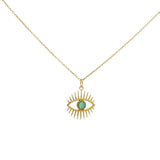 Collier doré oeil cils et onyx verte