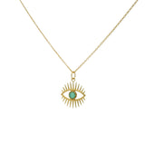 Collier doré oeil cils et onyx verte