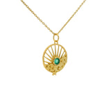 Collier doré médaille rayons soleil onyx verte 42 cm