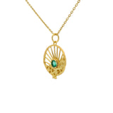 Collier doré médaille rayons soleil onyx verte 42 cm