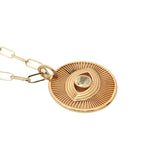 Collier doré médaille striée avec oeil en prehnite  42 cm