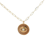 Collier doré médaille striée avec oeil en prehnite  42 cm