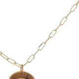 Collier doré médaille striée avec oeil en prehnite  42 cm