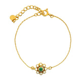 Bracelet doré fleur onyx verte zircons