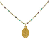 Sautoir santa maria onyx verte tourmaline et médaille vierge 80 cm