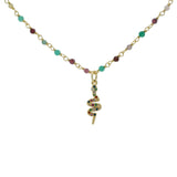 Collier doré rosary onyx verte tourmaline et serpent zircons colorés 42 cm