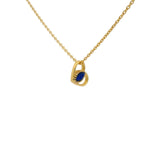 Collier doré pendentif coeur évidé et Lapis 42 cm