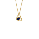 Collier doré pendentif coeur évidé et Lapis 42 cm