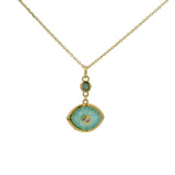 Collier doré oeil amazonite et zircons 42 cm