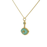 Collier doré oeil amazonite et zircons 42 cm