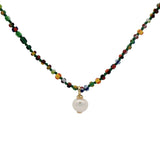 Collier doré perles de rocaille multicolores et perle de culture 38cm