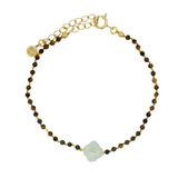 Bracelet doré petites pierres d'oeil de tigre et trèfle en préhnite