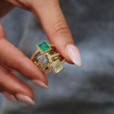 Gold square solitaire ring with zircons