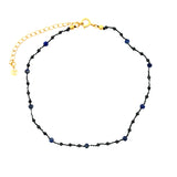 Chaine de cheville sur cordon noir, onyx noire et lapis