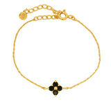 Bracelet doré petite fleur en onyx noire