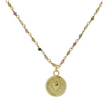 Sautoir doré rosary tourmaline et médaille coeur 80cm