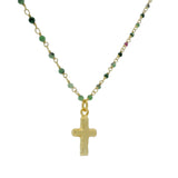 Sautoir doré santa maria rubis zoisite et croix brossé 75cm