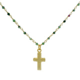 Sautoir doré santa maria rubis zoisite et croix brossé 75cm