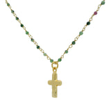 Sautoir doré santa maria rubis zoisite et croix brossé 75cm