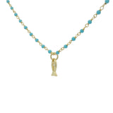 Collier rosary turquoise poisson et croix 38 cm