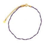 Chaine de cheville cordon violet et petites pierres amethyste