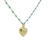Sautoir doré rosary turquoise et coeur 80 cm