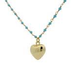Sautoir doré rosary turquoise et coeur 80 cm