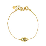 Bracelet doré oeil cils en boules et zircons noirs