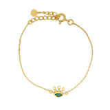 Bracelet doré oeil en onyx verte couronne en zircons blancs
