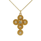 Collier doré croix texturée avec labradorite en cabochon 42 cm