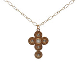 Collier doré croix martelée angles arrondis avec pierre de lune 75 cm