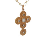 Collier doré croix martelée angles arrondis avec pierre de lune 75 cm