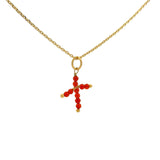 Collier doré petite croix onyx rouge 42 cm