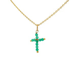 Collier doré petite croix onyx verte 42 cm