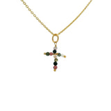 Collier doré avec petite croix en tourmaline 42 cm