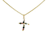 Collier doré avec petite croix en tourmaline 42 cm