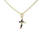 Collier doré avec petite croix en tourmaline 42 cm