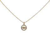 Collier doré petit médaillon avec zircons et oeil 38 cm