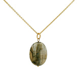 Collier doré grand scarabée labradorite 42 cm